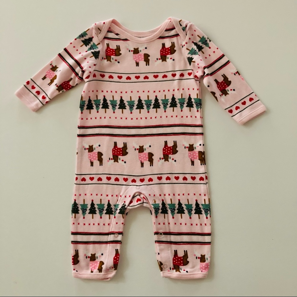 Baby Girl Holiday Pink Romper Jumpsuit Christmas - Picture 1 of 7